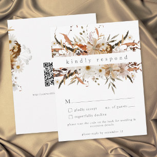 Cartons Réponse Code QR de mariage bohème automnal floral neutre r