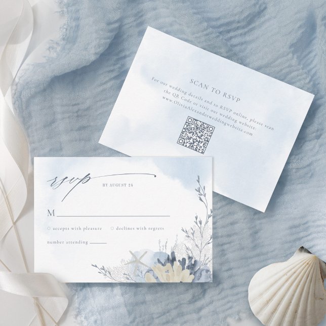 Cartons Réponse Code QR de mariage bohème chic aquarelle corail de (Créateur téléchargé)