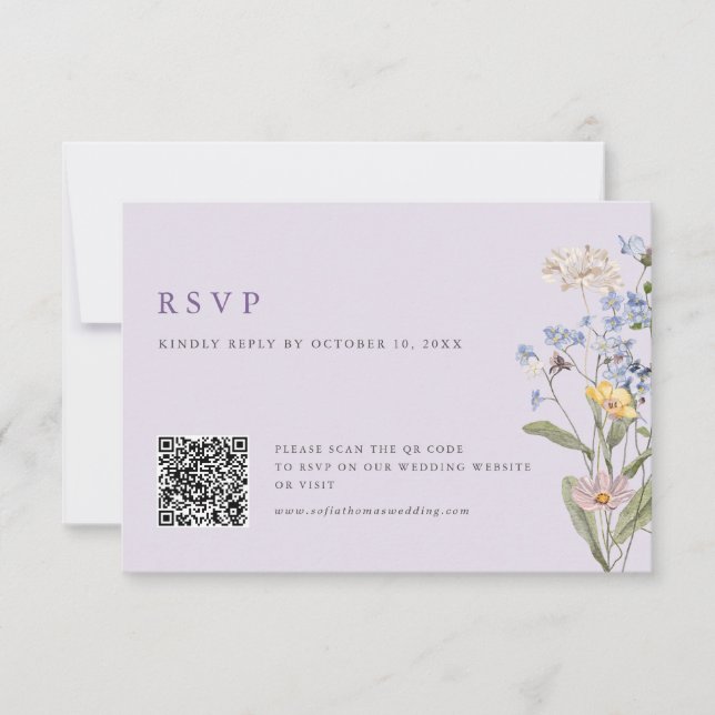Cartons Réponse Code QR de mariage champ de fleurs sauvages de pri (Devant)