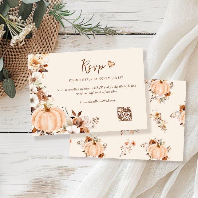 Cartons Réponse Code QR de mariage citrouille florale d'automne (Créateur téléchargé)