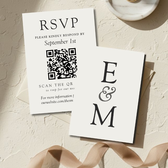 Cartons Réponse Code QR de mariage classique en ivoire simple (Simple Ivory Classic Wedding QR Code RSVP Card)