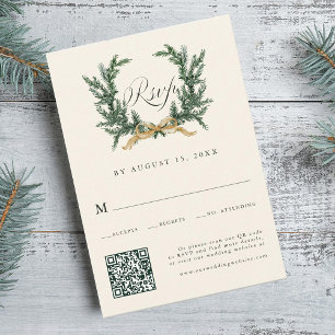 Cartons Réponse Code QR de mariage Couronne de pin vert et arc en 