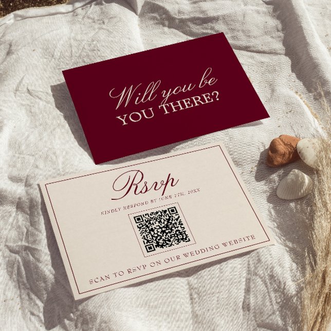 Cartons Réponse Code QR de mariage crème Bourgogne chic Vieux Arge (Créateur téléchargé)