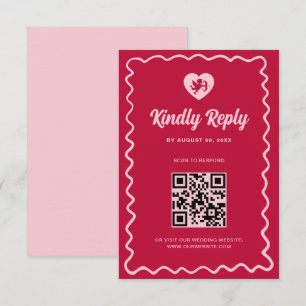 Cartons Réponse Code QR de mariage Cupidon Rose Rouge Cadre Vague