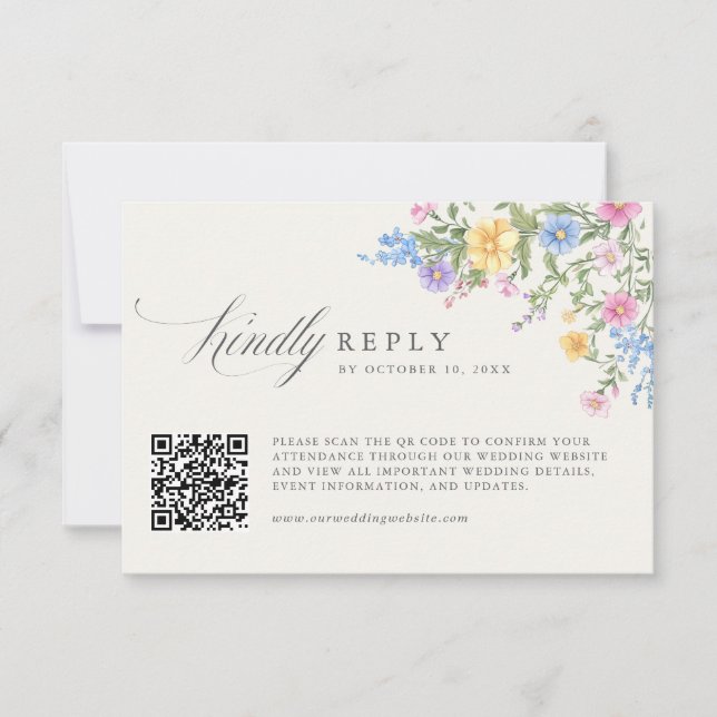 Cartons Réponse Code QR de mariage de jardin printanier orné paste (Devant)