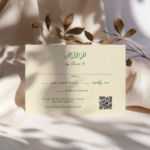 Cartons Réponse Code QR de mariage écrit à la main vert fantaisist