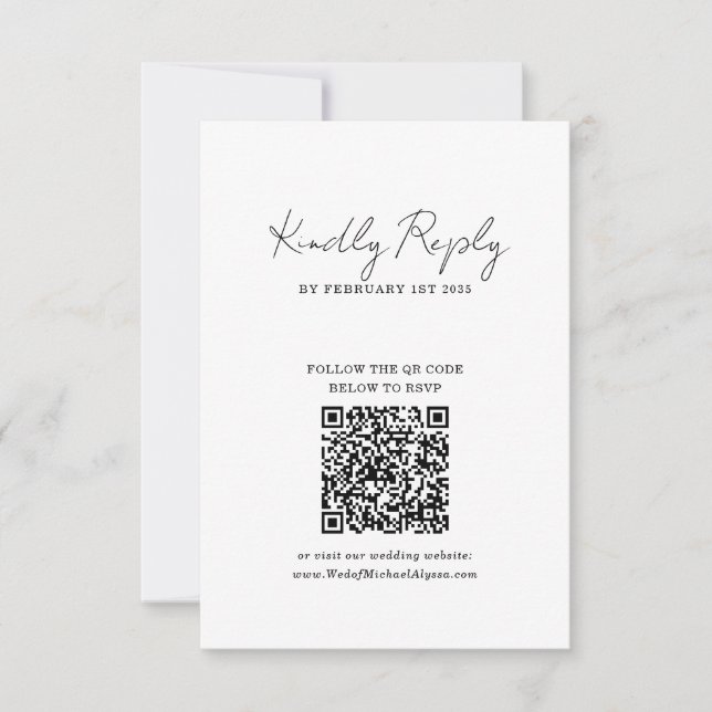 Cartons Réponse Code QR de mariage élégant à l'écriture manuscrite (Devant)