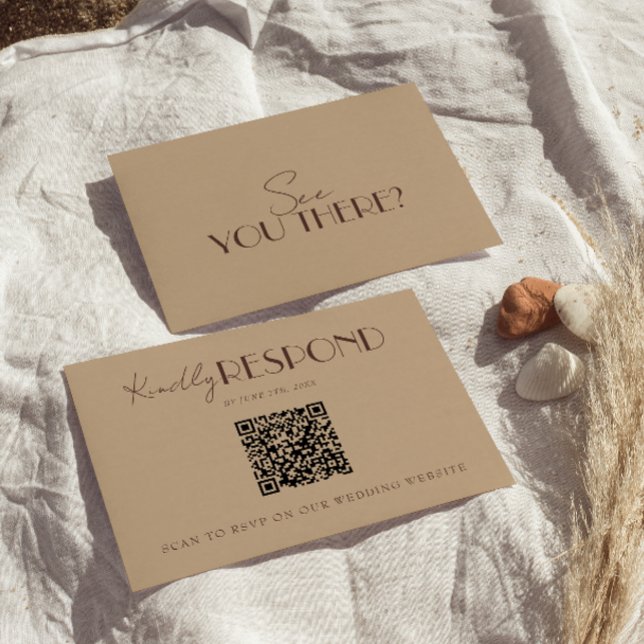 Cartons Réponse Code QR de mariage élégant beige chaud à l'ancienn (Créateur téléchargé)