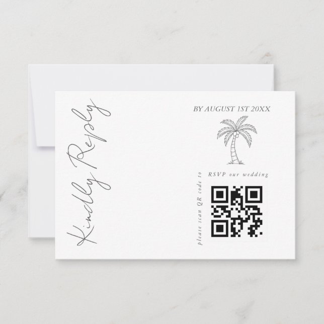 Cartons Réponse Code QR de mariage élégant moderne avec palmier  (Devant)