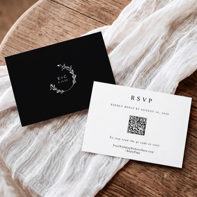 Cartons Réponse Code QR de mariage élégant simple classique modern (Elegant black and white rsvp card with QR code.)