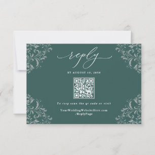 Cartons Réponse Code QR de mariage élégant vert émeraude vintage