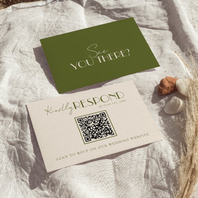 Cartons Réponse Code QR de mariage élégant vert olive à l'ancienne (Créateur téléchargé)