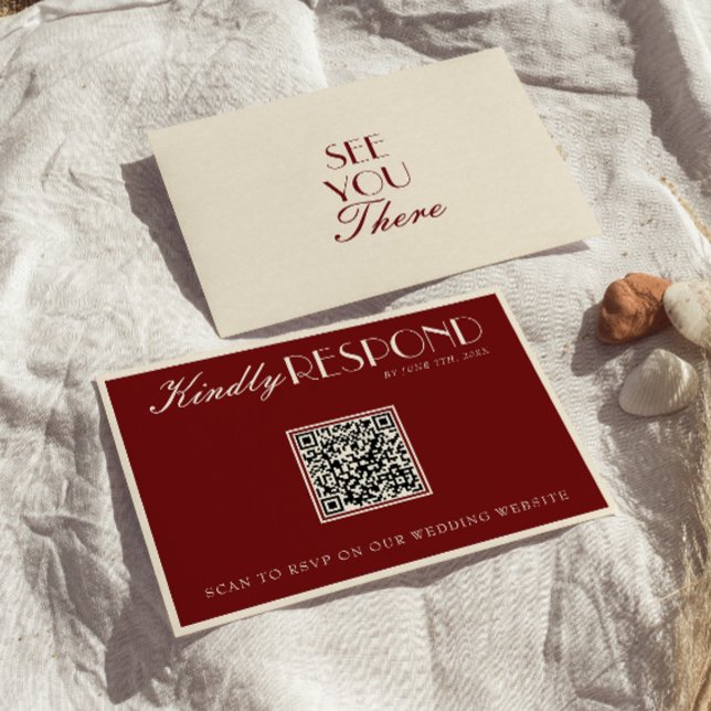 Cartons Réponse Code QR de mariage en crème de Bourgogne chic et a (Créateur téléchargé)