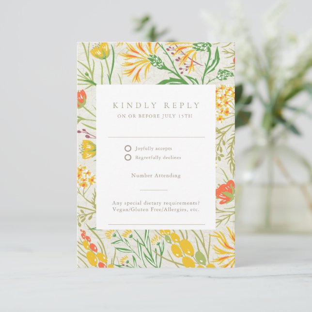 Cartons Réponse Code QR de mariage en plein air Prairie fleurie de (Debout devant)