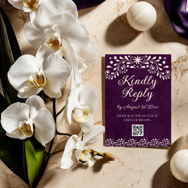 Cartons Réponse code QR de mariage en Talavera Violet Mexicain (Créateur téléchargé)