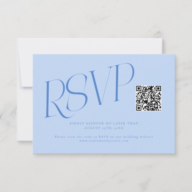 Cartons Réponse Code QR de mariage en typographie moderne Bleu Gla (Devant)