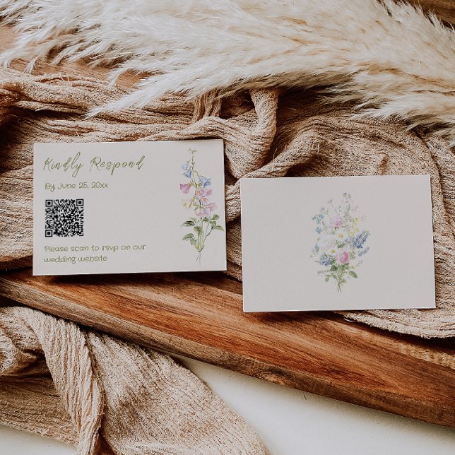 Cartons Réponse Code QR de mariage estival floral écrit à la main (Créateur téléchargé)