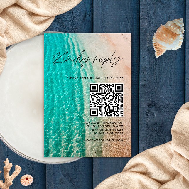 Cartons Réponse Code QR de mariage estival sur la plage océane (Créateur téléchargé)