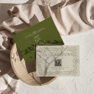 Cartons Réponse Code QR de mariage Fancy Olive Green Floral Old Mo