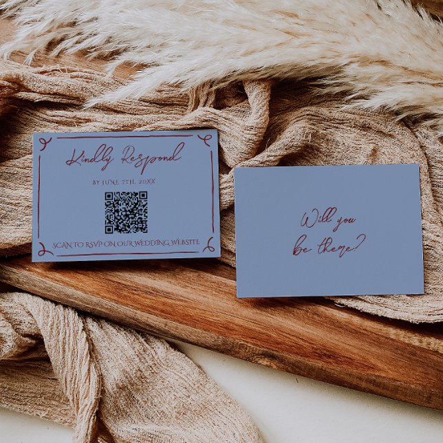 Cartons Réponse Code QR de mariage fantaisie cadre bleu rouge prof (Créateur téléchargé)