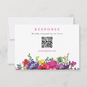 Cartons Réponse Code QR de mariage Fleurs de Fiesta Colorées Gras