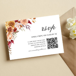 Cartons Réponse Code QR de mariage floral aquarelle rouge Bourgogn