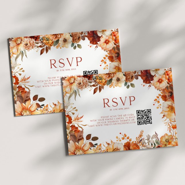 Cartons Réponse Code QR de mariage floral automnal rustique élégan (Créateur téléchargé)