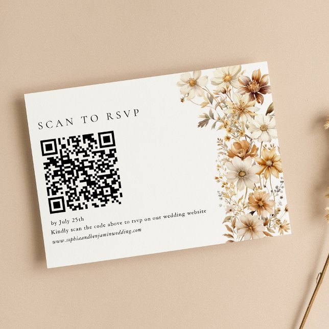 Cartons Réponse Code QR de mariage floral bohème à la crème de fle (Créateur téléchargé)