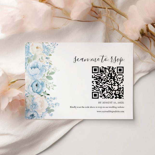 Cartons Réponse Code QR de mariage floral boho bleu poussiéreux (Créateur téléchargé)