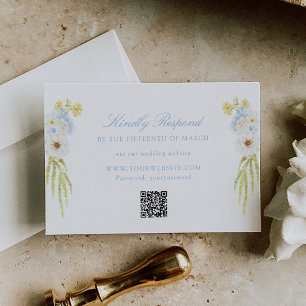 Cartons Réponse Code QR de mariage floral jaune beurre bleu bébé