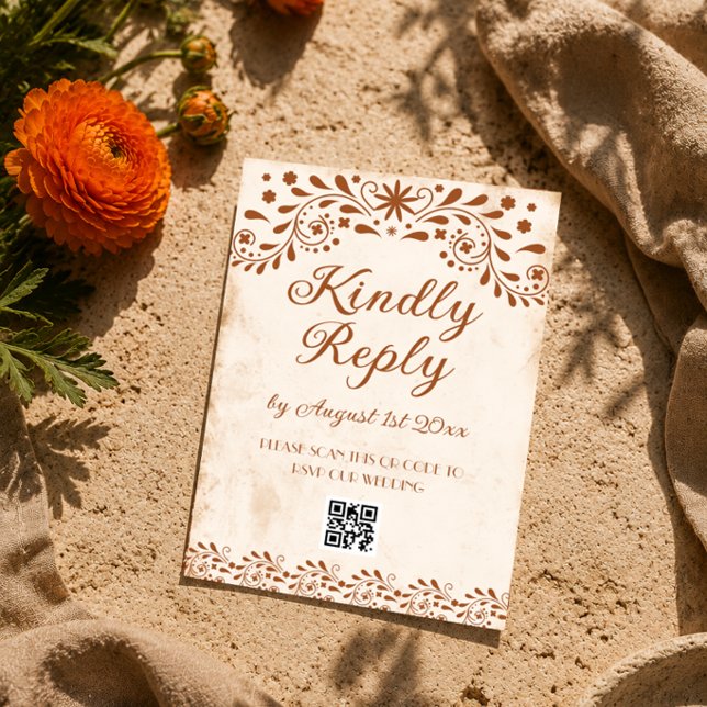 Cartons Réponse Code QR de mariage floral mexicain en ivoire (Créateur téléchargé)