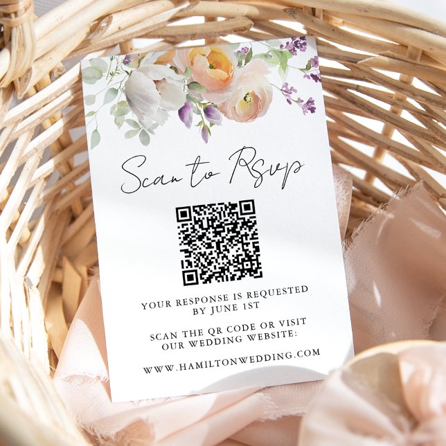 Cartons Réponse Code QR de mariage floral printanier délicat (Créateur téléchargé)