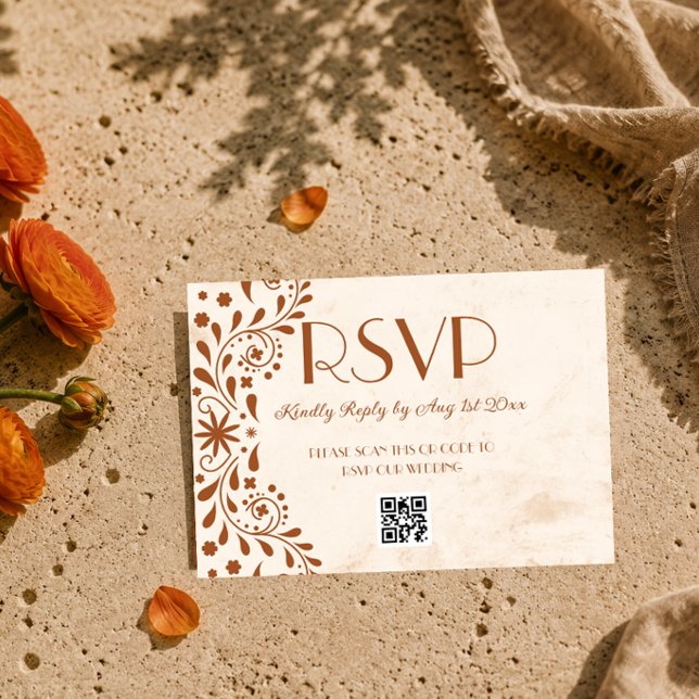 Cartons Réponse code QR de mariage floral Talavera neutre (Créateur téléchargé)