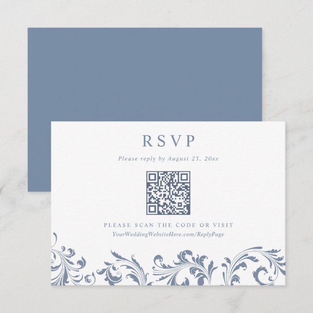 Cartons Réponse Code QR de mariage formel bleu poussiéreux élégant (Devant / Derrière)