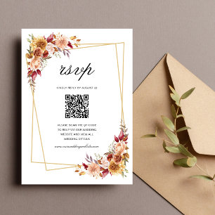Cartons Réponse Code QR de mariage géométrique floral rouge Bourgo