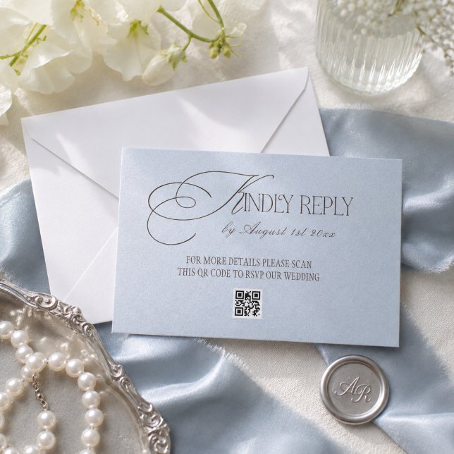 Cartons Réponse CODE QR de mariage luxe bleu marron (Créateur téléchargé)