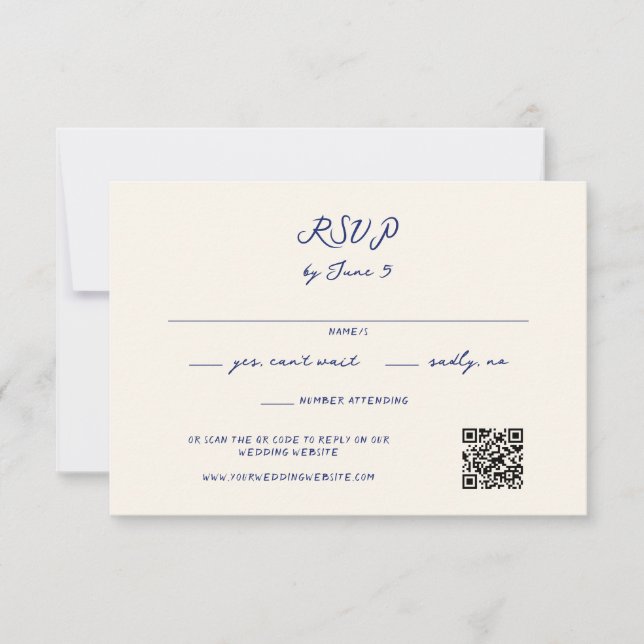 Cartons Réponse Code QR de mariage manuscrit fantaisiste bleu (Devant)
