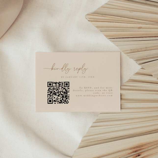 Cartons Réponse Code QR de mariage minimal beige (Créateur téléchargé)
