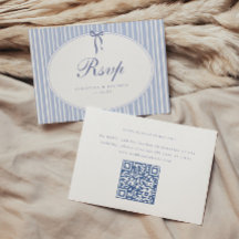Code QR de mariage minimal élégant à rayures bleue