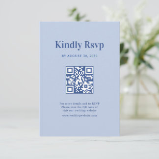 Cartons Réponse Code QR de mariage Minimaliste Côtier Bleu Poussié