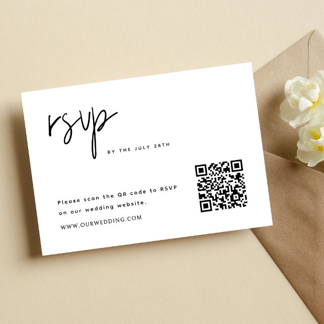 Cartons Réponse Code QR de mariage minimaliste moderne simple (Simple modern minimalist QR code RSVP card collects replies easily with clean, modern style.)