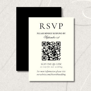 Cartons Réponse Code QR de mariage minimaliste noir et blanc class