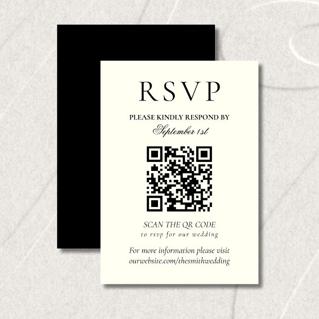 Cartons Réponse Code QR de mariage minimaliste noir et blanc class (Classic Black and White Minimalist Wedding QR Code RSVP Card)