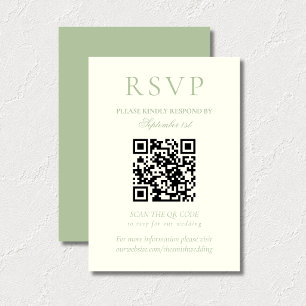 Cartons Réponse Code QR de mariage minimaliste vert sauge classiqu