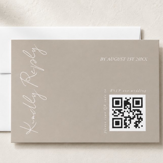 Cartons Réponse Code QR de mariage moderne beige foncé (Créateur téléchargé)