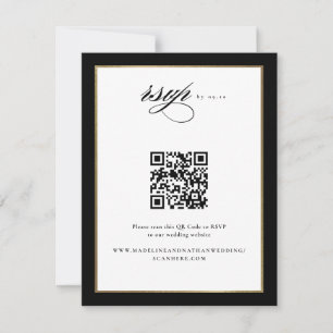 Cartons Réponse Code QR de mariage noir et or Elegant Script