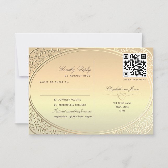 Cartons Réponse Code QR de mariage or double fonction (Devant)