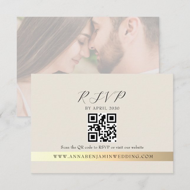 Cartons Réponse Code QR de mariage photo ivoire (Devant / Derrière)