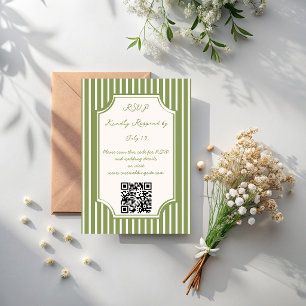 Cartons Réponse Code QR de mariage rayures vintage vert sauge