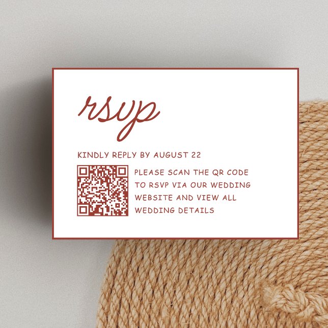 Cartons Réponse Code QR de mariage rétro rouge et blanc (Retro red and white QR code RSVP cards make guest responses easy and stylish.)